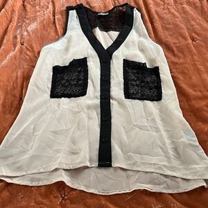 Charlotte Russe Black and White Sheer Lace Blouse
